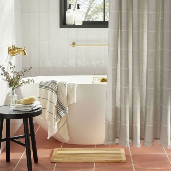 Hearth & Hand Magnolia Wood Slatted 24x14" Bath Ma Brown - Picture 2 of 4